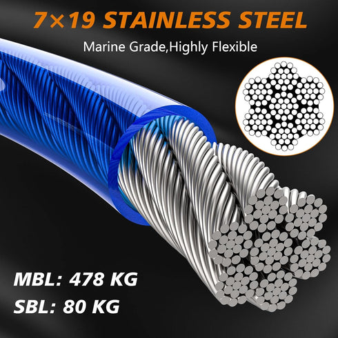 XiaZ 10ft Dog Tie Out Cable, Steel Wire Runner for Yard, Durable Lockable Clips for Medium Dogs