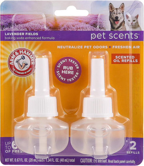 Arm & Hammer For Pets Plug-in Scented Oil Refills in Lavender Fields, 2-Pack Home Deodorizer for Pet Smells