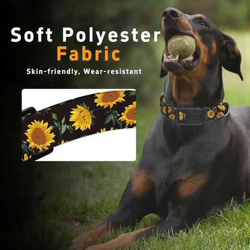 Dog Collar for Boys Girls, Sunflower Puppy Collar for Small Medium Large Dogs, Adjustable Soft Floral Pet Collar with