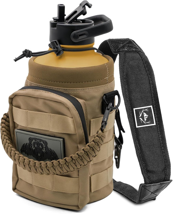 NATURE PIONEOR Tactical Water Bottle | Stainless Steel 18/8 Food Grade Half Gallon Jug with Carrying Molle Sleeve