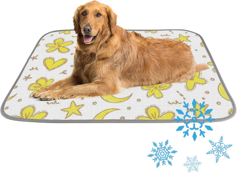imiBBWQu Cooling Pad Yellow Floral Moon Cooling Mat for Rabbits Washable Summer Pet