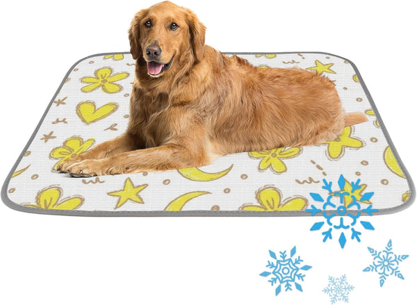 imiBBWQu Cooling Pad Yellow Floral Moon Cooling Mat for Rabbits Washable Summer Pet