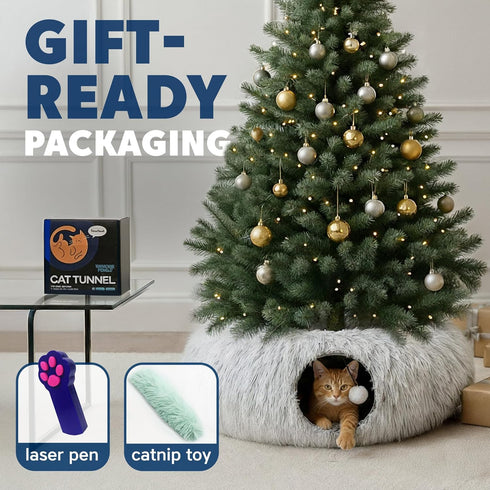3-in-1 Cozy Cat Donut Tunnel Bed - Cat Tunnels for Indoor Cats - XL Plush Circle Hideaway with Cat Toys, Foldable