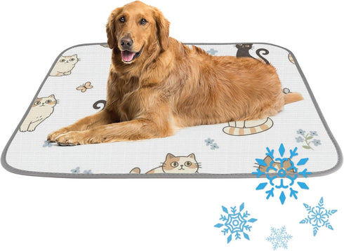 imiBBWQu Dog Cooling Mat Cute Cats Flowers Colorful Cooling Mat Washable Pet Semiconductor