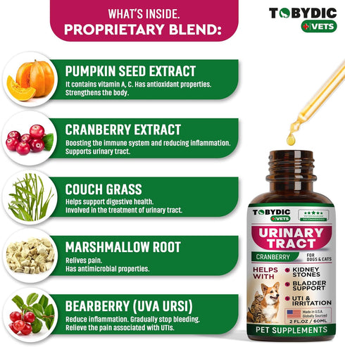 Cat & Dog Natural UTI Medicine with Cranberry - Urinary Tract Infection Treatment - Kidney + Bladder Support Supplement