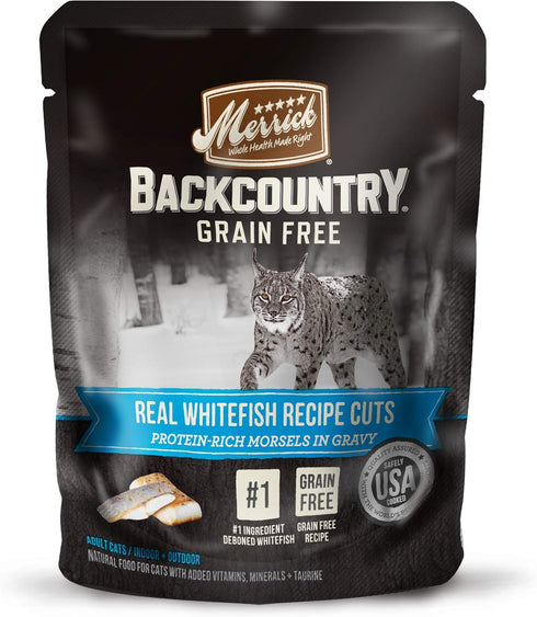 Merrick Backcountry Grain Free Gluten Free Premium High Protein Wet Cat Food, Whitefish Recipe Cuts with Gravy (Pack of