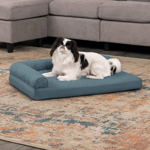 Furhaven Orthopedic Dog Bed for Medium/Small Dogs - Pinsonic Quilted Paw L Shaped Chaise, Removable Bolsters, Washable