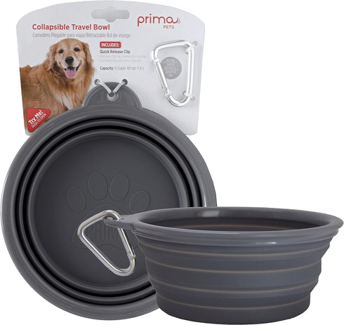 Prima Pets Collapsible Silicone Water Travel Bowl - Portable and Durable Pop-up Feeder for Dogs and Cats, Large (5 Cups)