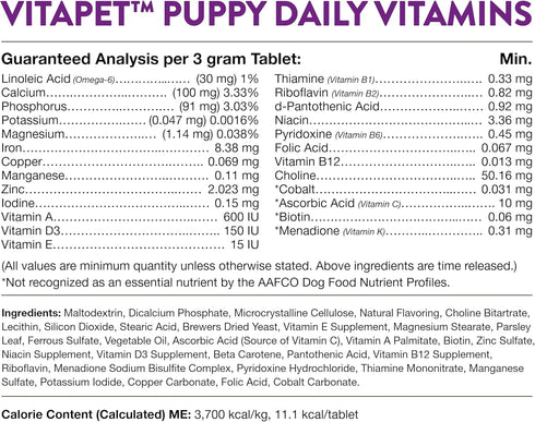 NaturVet VitaPet Puppy Daily Vitamins Plus Breath Aid, 60 ct Time Release Chewable Tablets, Made in USA