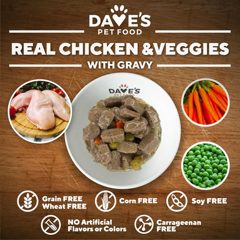 13.2 oz (12 Pack) Dave's Pet Food Stewlicious Grain Free Wet Dog Food (Chicken & Vegetable in Gravy), Made in USA