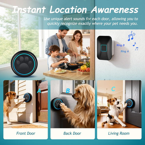 Communication, Potty(2 1 Halo Paw Smart Dog Door Bell Touch-to-Ring BK Dog Bells to Go Outside, LED Light Wireless Dog