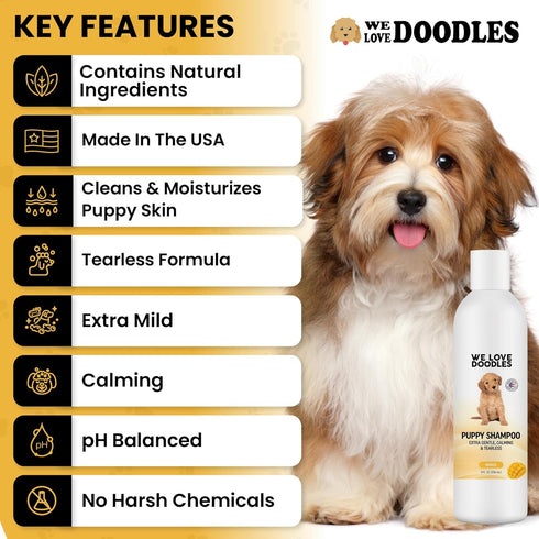 Puppy Shampoo & Conditioner, Made in USA, Tear Free, Best Shampoo for Puppies with Sensitive Skin, Mango, 8oz