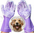 Dog Washing Gloves with Bristle Scrubbers, Reusable Silicone Gloves for Pet Bathing, Massaging & Grooming - Purple