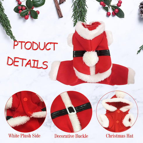 Pet Christmas Costumes, Santa Dog Clothes for Small Dogs, Boys Fall Winter Coats Puppy Kitty Hoodies