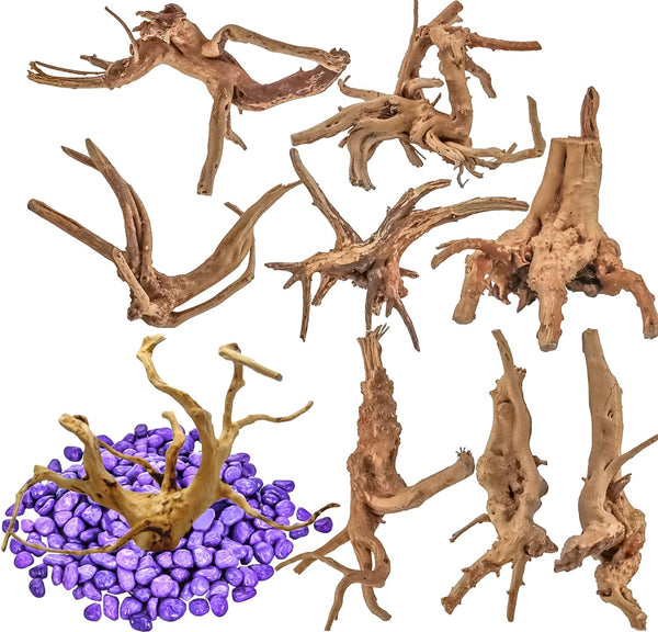 8 Pack Natural Driftwood for Aquarium | Spider Wood Freshwater Fish Tank Reptile Driftwood Branch