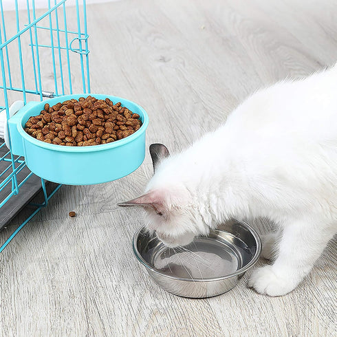 kathson 3 PCS Crate Dog Bowl, Stainless Steel Removable Hanging Food and Water Feeder Bowls for Pets