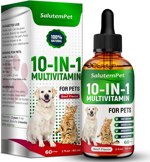 at Vitamins for Indoor Cats Liquid 10-in-1 Multivitamin for Dogs C, D3,