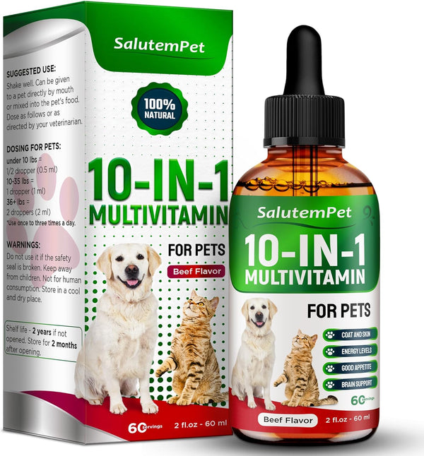 at Vitamins for Indoor Cats Liquid 10-in-1 Multivitamin for Dogs C, D3,