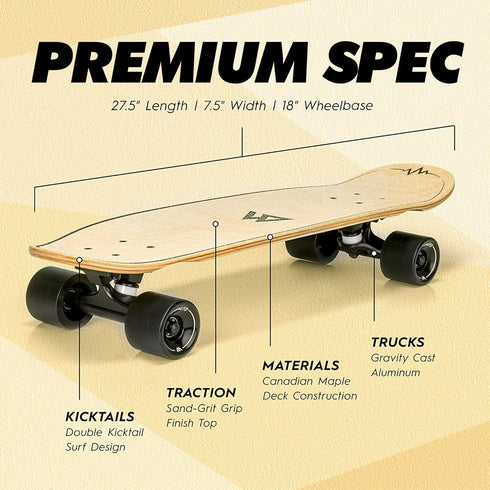 Magneto Complete Skateboard - 27.5" x 7.5" | 6-Layer Canadian Maple Double Kick Concave Deck | Kids Skateboard Cruiser
