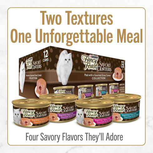 (Pack 24) 3 oz. Purina Fancy Feast Savory Centers With Beef Wet Cat Food Pate with Gourmet Gravy Center - of Cans