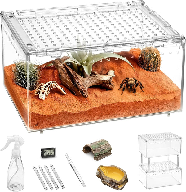 Large Reptile Terrarium Kit,Escape Proof Tarantula Enclosure,PC Starter Hermit Crab Tank,Spider Habitat