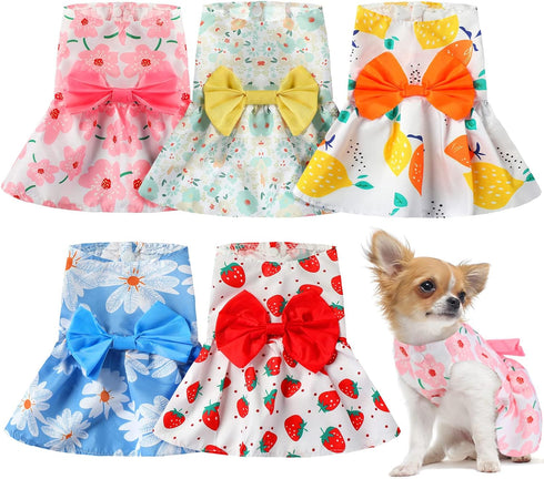 5 Pieces Cute Dog Dress - Summer PET Puppy Clothes with Bow Knot for Small Pets, 5 Styles (Large)