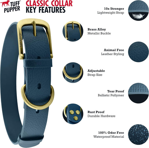 Tuff Pupper Classic Heavy Duty Dog Collar - 10x Stronger Than Leather, 100% Waterproof & Odor Proof with Rust-Proof