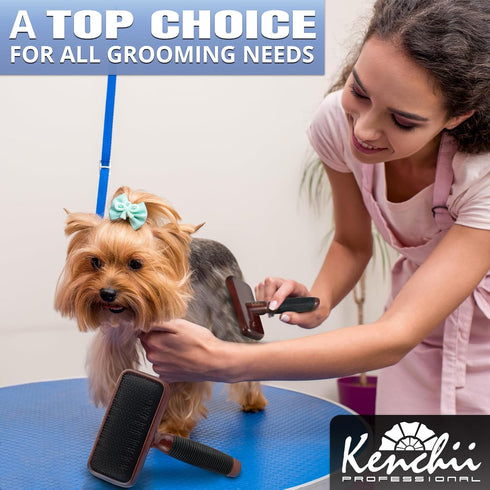Kenchii Slicker Brush for Dogs - Professional Grooming Brush for Loose Fur, Tangles, Long Short Haired (Medium)