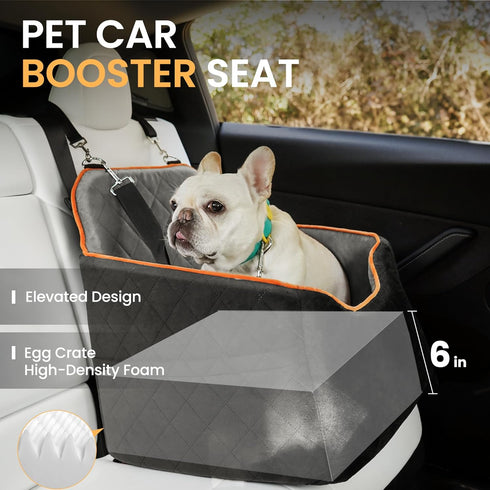 30lb, HiPetpy Dog Car Seat for Small Dog, Booster Seat for Dogs Under Elevated Pet Seat with Pockets, Anti-Slip Bed