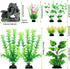 Fish Tank Accessories - 9pcs Green Artificial Plants and Cave Rock Decor Set for Aquarium