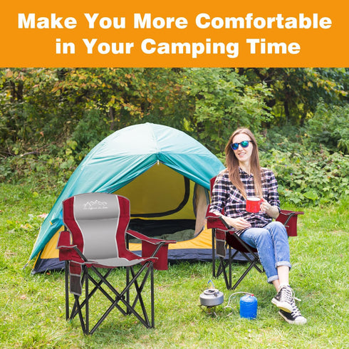 500 LBS, Camping Chair Portable Folding Outdoor Chair Heavy Duty Padded Chairs Lawn Chair with Cup Holder, Storage