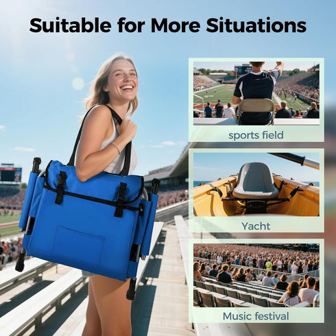 GREEN PARTY Stadium Seat for Bleachers Portable Outdoor Floor Folding Stadium Chair with Armrest, Back Support, Cup
