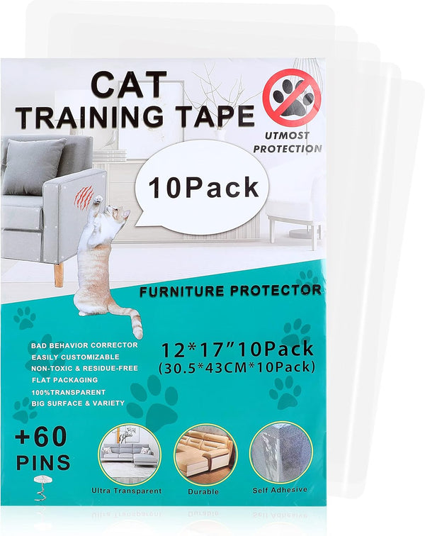 FluffyDream Furniture Protector from Cats, 10-Pack 12”×17” Couch Protectors, Anti Cats Scratch Deterrent Tape