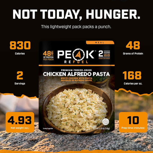 Backpacking 100% 48g 2 (2 Peak Refuel Chicken Alfredo Pasta | Premium Freeze Dried Camping Food | & Hiking MRE Meals |