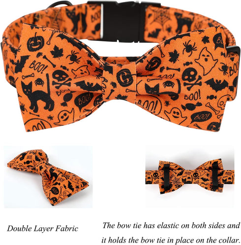 Lionet Paws Halloween Dog Collar with Bowtie - Cute Adjustable Cotton Fall Bowtie Collar for Small Medium Large Dogs