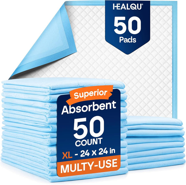 Healqu Puppy Pads - 50-Count, 24x24 - Advanced Leakproof Technology for Housebreaking