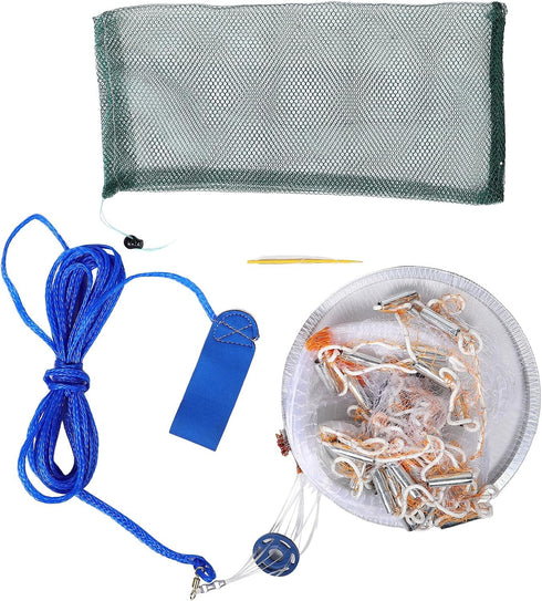 Abaodam Hand Throw Cast Net for Bait Fish with Aluminum Ring Frame