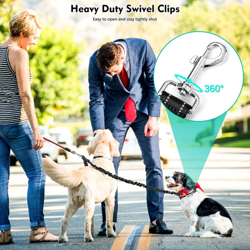 2 Dog Leash, Double Dog Leash Coupler, Tangle Free Bungee Leash, 360° Swivel, Comfortable Shock Absorbing