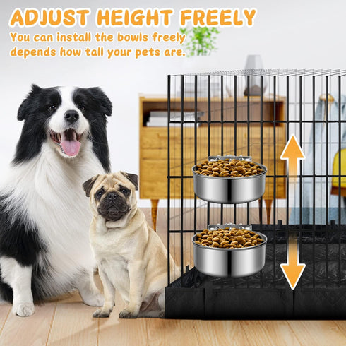 Stainless Steel Dog Bowls, ShineMe 40oz & 60oz No Spill Water and Food Bowls with Hanging Hook for Kennel