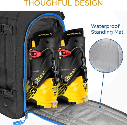 WOLT Ski Boot Backpack Bag - 50L Durable Travel Backpack for Ski Gear, Helmet, Goggles, Gloves, Snowboard