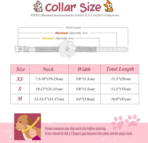 Pet Artist Cute Girl Rhinestone Suede Dog Collar for Small Dogs Cats, Bling Bowtie Collar, XS: Neck 7.5-10" (19-25cm)