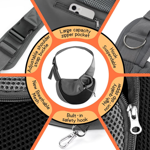 YUDODO Pet Dog Sling Carrier, Large Pocket Adjustable Strap, Anti-Falling Design, Breathable Mesh Travel Safe Bag