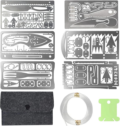 Survival Card Multitool Camping Kit, 9PCS Portable Survival Tool with Fishing Line Gear, Credit Card Wallet with Felt