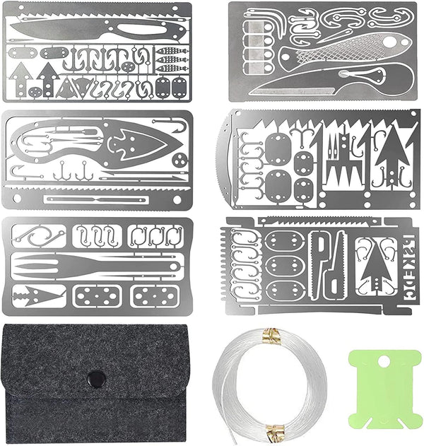 Survival Card Multitool Camping Kit, 9PCS Portable Survival Tool with Fishing Line Gear, Credit Card Wallet with Felt