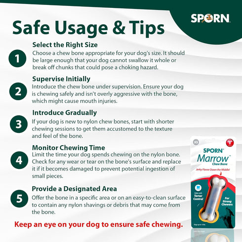 Sporn Durable Marrow Dog Chew Bones for Light Chewers, Jerky Flavor Nylon Toys for Extra Small Dogs, Gluten-Free &