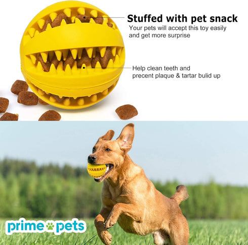 PrimePets Dog Treat Ball, 4 Pack Interactive Food Dispensing Puzzle Toy, Non-Toxic Rubber for Chewing