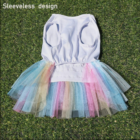 ANIAC White Dog Dress, Summer Clothes for Small Dog Girl, Spring Puppy Princess Dress, Cat Outfit, Rainbow (Large,
