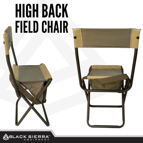 250 LBS, Black Sierra Folding Hunting Stool w/Under Seat Storage Pouch and Carry Strap, Lightweight Portable Hunt Chair