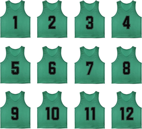 12 Pack Numbered1-12 Scrimmage Vests/Sport Pinnies/Training Bibs For Basketball,Soccer, Volleyball and Baseball