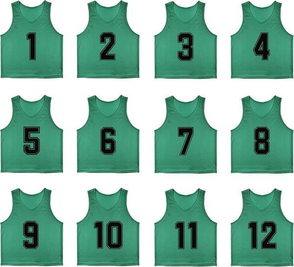 12 Pack Numbered1-12 Scrimmage Vests/Sport Pinnies/Training Bibs For Basketball,Soccer, Volleyball and Baseball